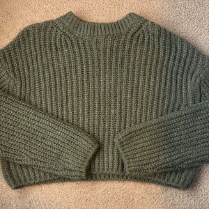 Garage Olive Green Ribbed Crewneck Sweater